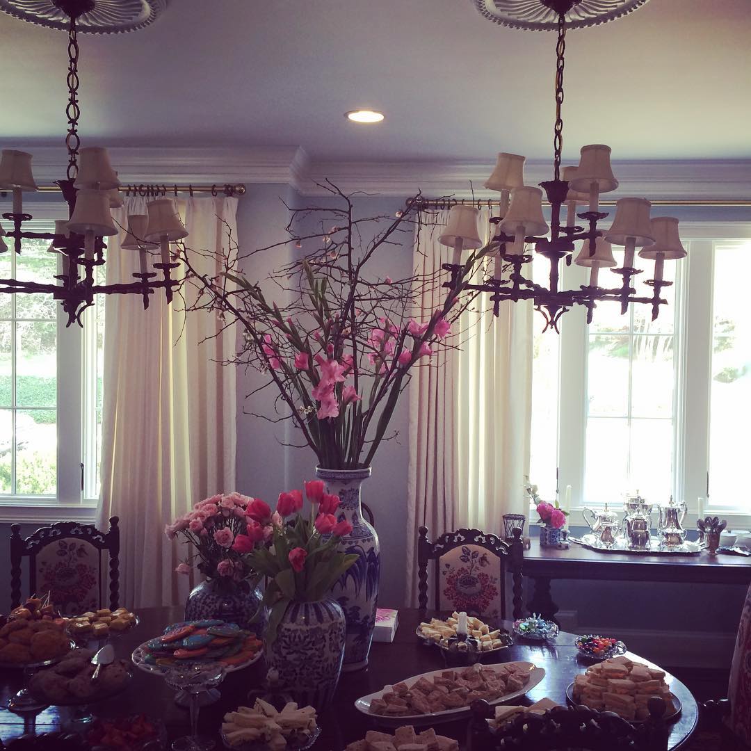 What a great way to celebrate the first day of spring--with a bridal shower co-hosted with 5 dear friends for our sweet friend Terri's daughter's upcoming wedding. Tea party theme since Austen is an Alice in Wonderland buff.