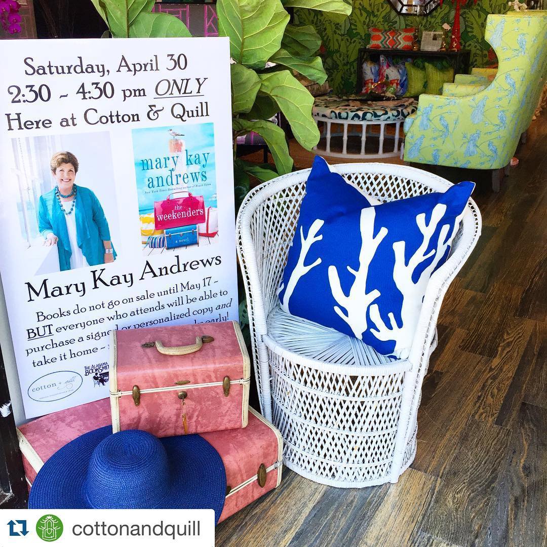 So excited! Next Sat, I'm headed to Mountain Brook, ALA. for a very special event at @cottonandquill. It's my only Birmingham stop so hoping to see lots of friendly faces. @pattichenry are you around? We could do some serious shopping!