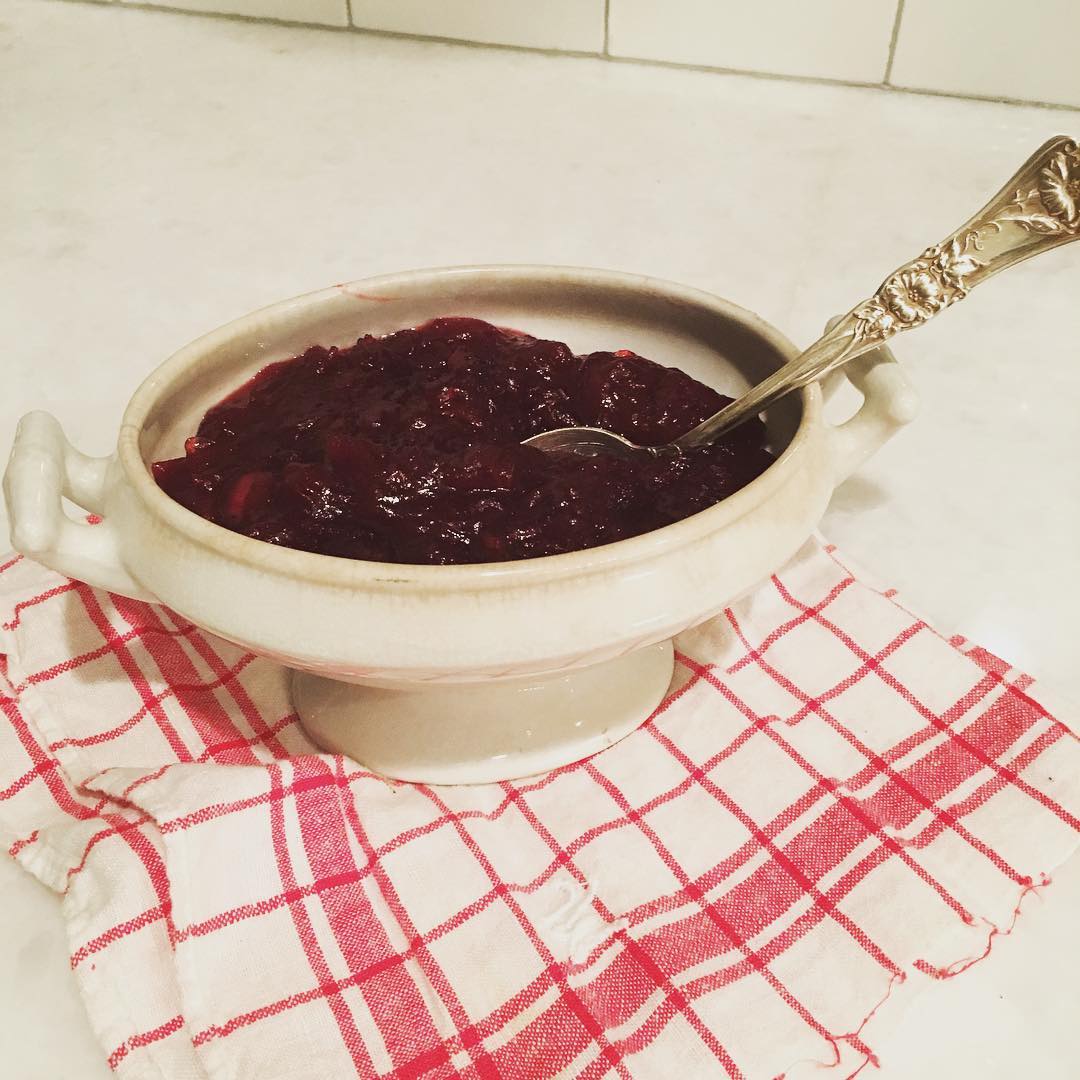 Every year when I behold the jewel bright loveliness of cranberry relish, I wonder why I don't make it year-round. But then, maybe it wouldn't be so special. Also, homemade cranberry goodness in an eensy antique ironstone tureen